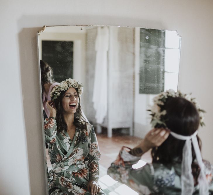 Bridal preparations with flower crown