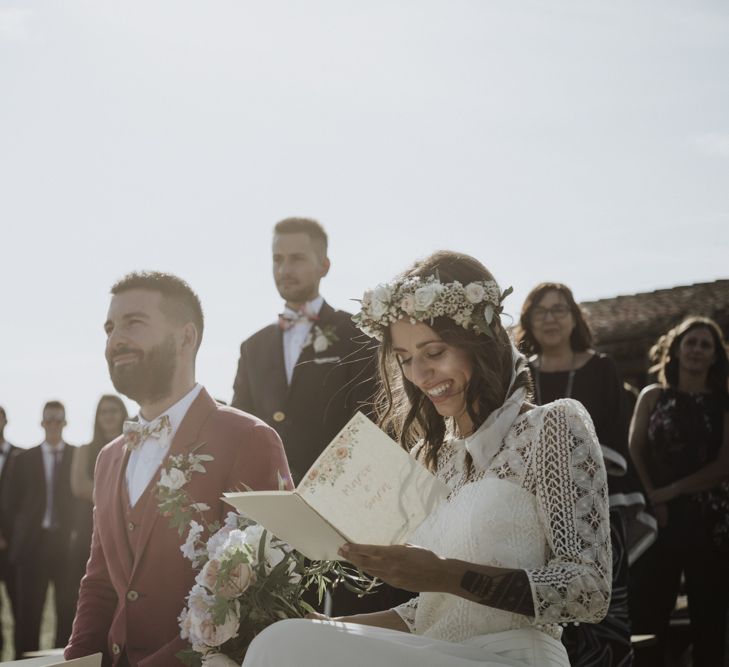 Laure de Sagazan bride dress at outdoor ceremony