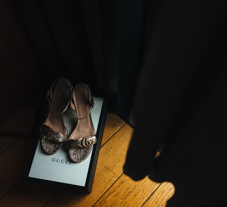 Gucci bridal shoes at Devonshire Terrace wedding