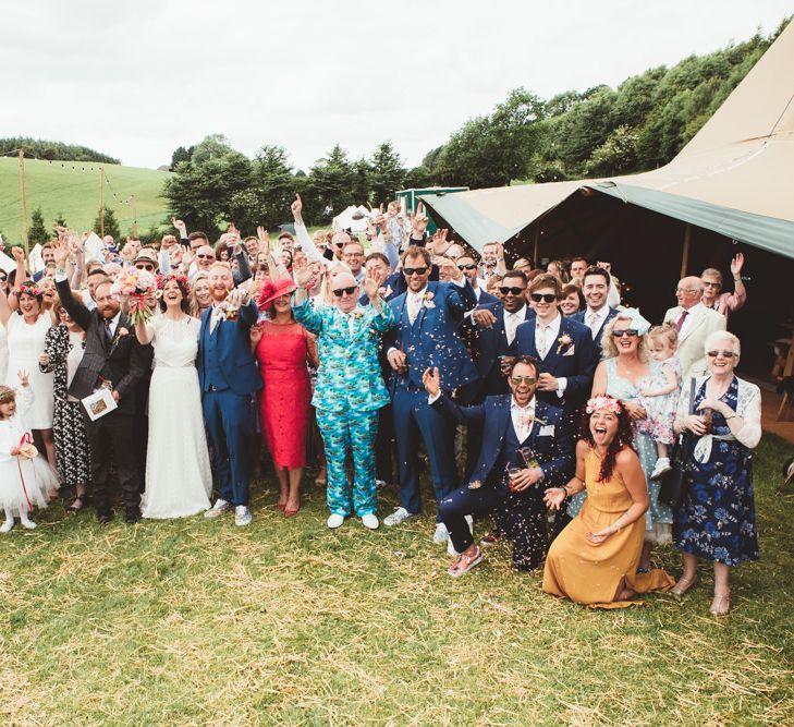 Wedding Guests | Bright Festival Themed Outdoor Ceremony &amp; Tipi Weeding |  Maryanne Weddings | Framed Beauty Film