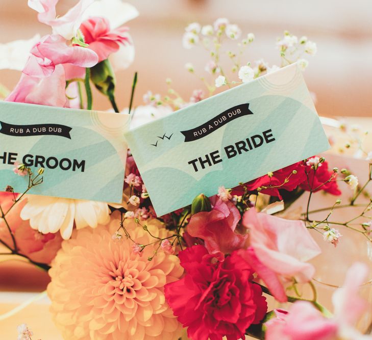 Wedding Stationery Name Place Cards | Bright Festival Themed Outdoor Ceremony &amp; Tipi Weeding |  Maryanne Weddings | Framed Beauty Film