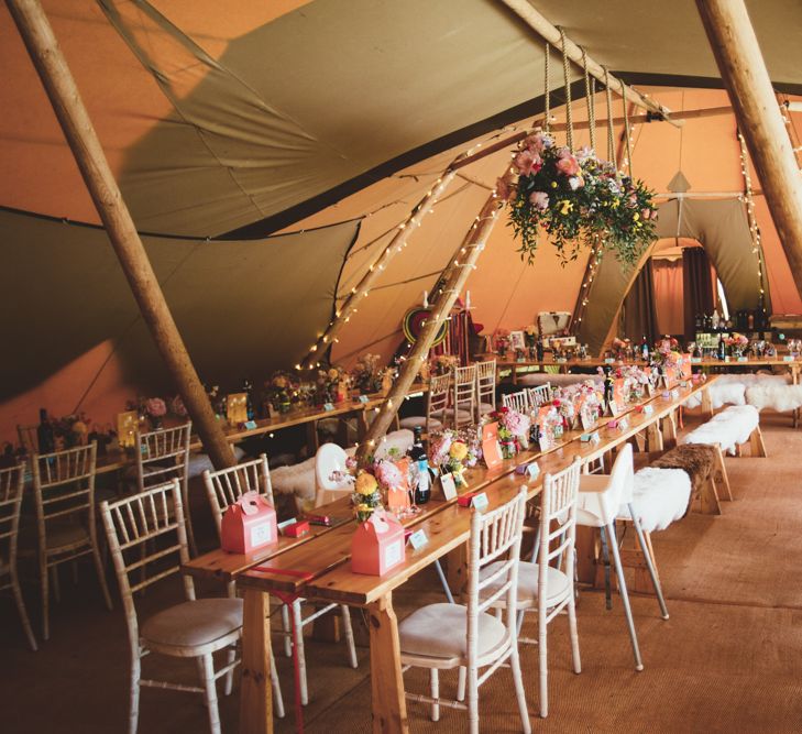 Rustic Reception Decor | Bright Festival Themed Outdoor Ceremony &amp; Tipi Weeding |  Maryanne Weddings | Framed Beauty Film