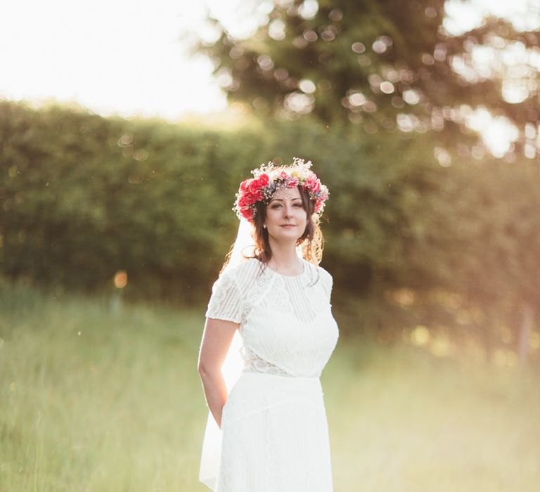 Bride in Lace Watters Wedding Dress | Bright Festival Themed Outdoor Ceremony &amp; Tipi Weeding |  Maryanne Weddings | Framed Beauty Film