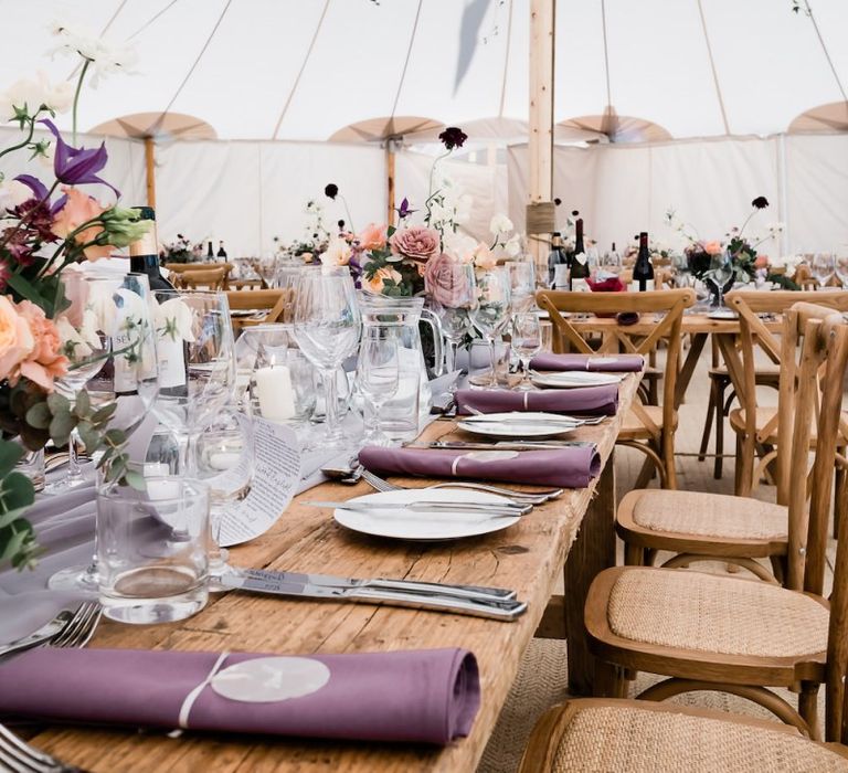 Purple Napkins at Place Settings