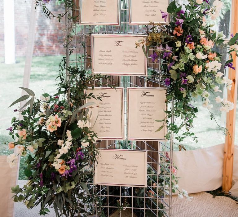 Wire Frame Table Plan with Wedding Flowers Intertwined