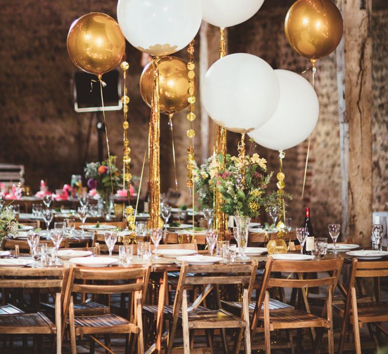 White and Gold Helium Balloons  on String