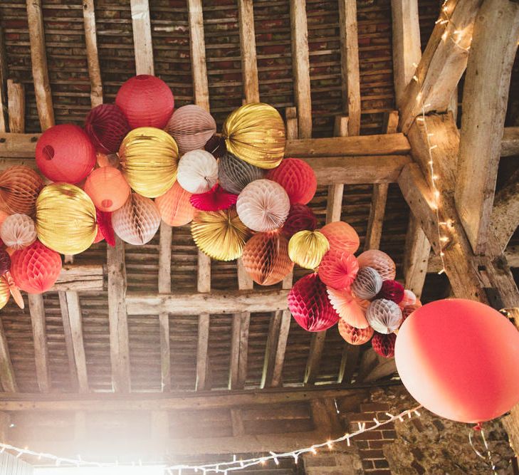 Honeybomb Pom Pom Wedding Decor and Paper Lanterns