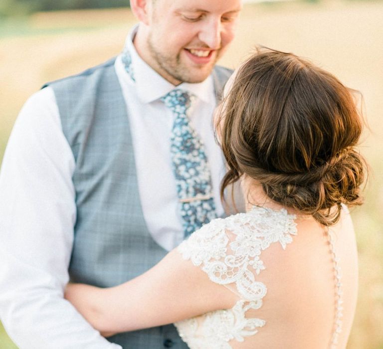 Bride in Illusion and Lace Back Wedding Dress with Buttons