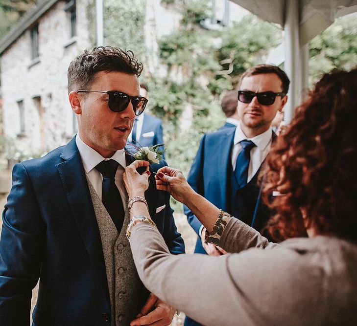 Groom in Navy Remus Uomo Suit &amp; Grey Waistcoat | Blush, Rustic Luxe Wedding at Ever After, Dartmoor | Dan Ward Photography | CupcakeVideos