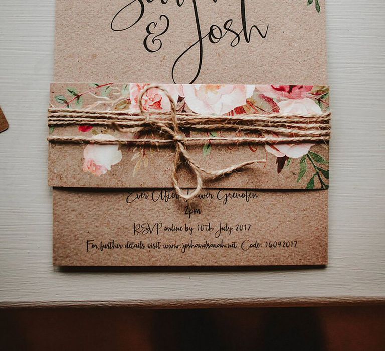 Craft Paper Wedding Invitation | Blush, Rustic Luxe Wedding at Ever After, Dartmoor | Dan Ward Photography | CupcakeVideos