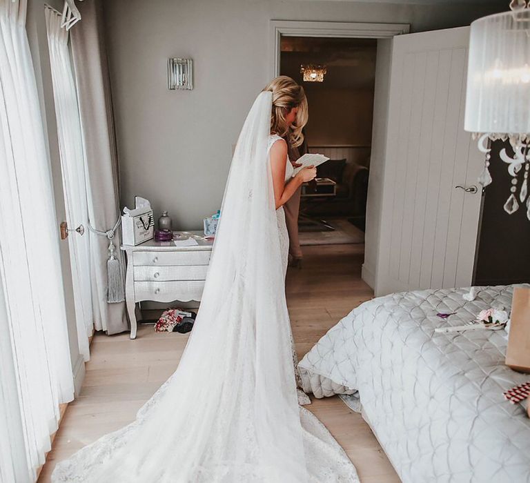 Wedding Morning Bridal Preparations | Bride in Lace Mikaella Bridal Gown | Blush, Rustic Luxe Wedding at Ever After, Dartmoor | Dan Ward Photography | CupcakeVideos