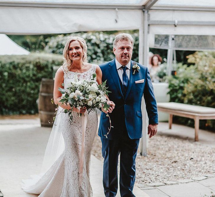 Wedding Ceremony | Bridal Entrance in Lace Mikaella Bridal Gown | Blush, Rustic Luxe Wedding at Ever After, Dartmoor | Dan Ward Photography | CupcakeVideos