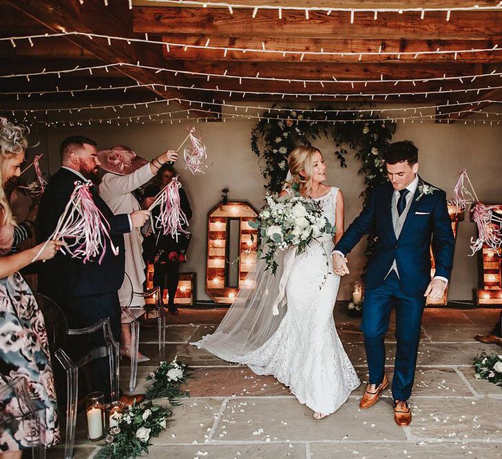 Wedding Ceremony | Bride in Lace Mikaella Bridal Gown | Groom in Navy Remus Uomo Suit &amp; Grey Waistcoat | Blush, Rustic Luxe Wedding at Ever After, Dartmoor | Dan Ward Photography | CupcakeVideos