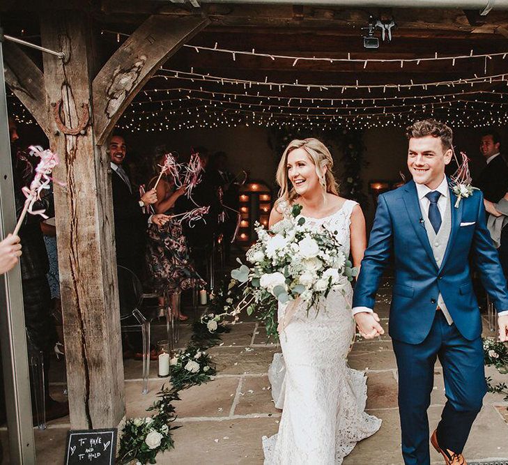 Wedding Ceremony | Bride in Lace Mikaella Bridal Gown | Groom in Navy Remus Uomo Suit &amp; Grey Waistcoat | Blush, Rustic Luxe Wedding at Ever After, Dartmoor | Dan Ward Photography | CupcakeVideos