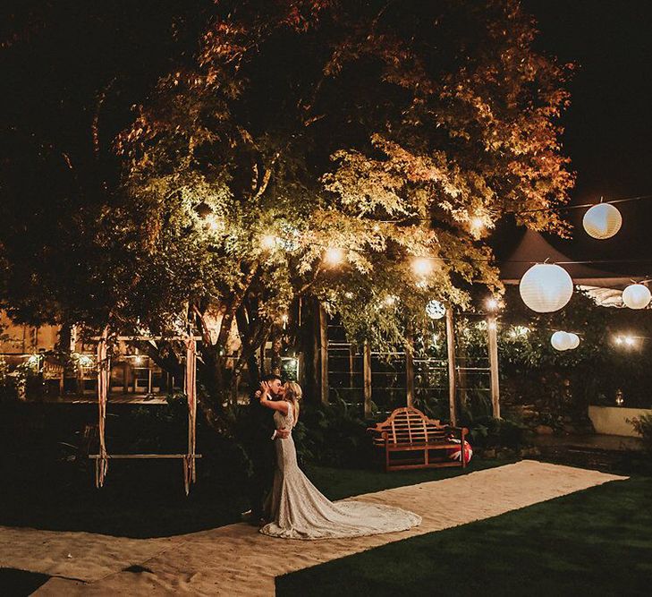 Bride in Lace Mikaella Bridal Gown | Groom in Navy Remus Uomo Suit &amp; Grey Waistcoat | Blush, Rustic Luxe Wedding at Ever After, Dartmoor | Dan Ward Photography | CupcakeVideos