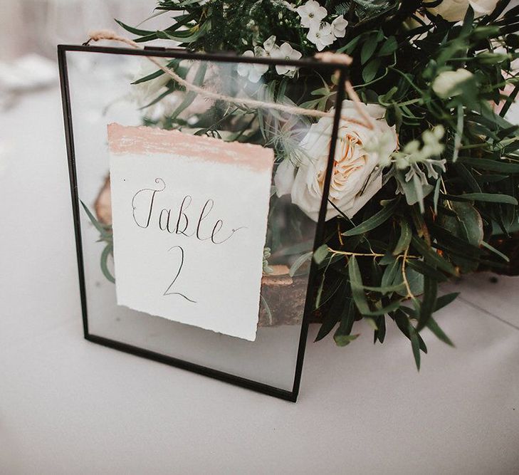 Glass Table Name Sign | Blush, Rustic Luxe Wedding at Ever After, Dartmoor | Dan Ward Photography | CupcakeVideos