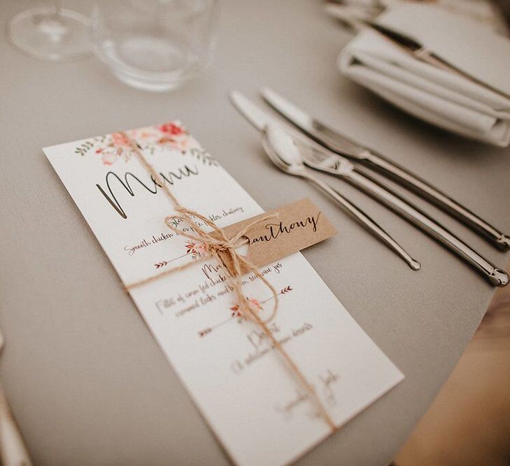 Menu Wedding Stationery | Blush, Rustic Luxe Wedding at Ever After, Dartmoor | Dan Ward Photography | CupcakeVideos