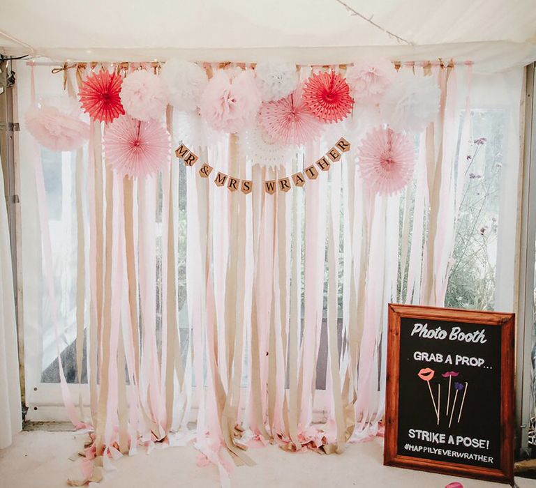 Photo Booth Backdrop | Blush, Rustic Luxe Wedding at Ever After, Dartmoor | Dan Ward Photography | CupcakeVideos