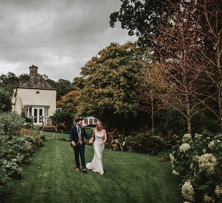 Bride in Lace Mikaella Bridal Gown | Groom in Navy Remus Uomo Suit &amp; Grey Waistcoat | Blush, Rustic Luxe Wedding at Ever After, Dartmoor | Dan Ward Photography | CupcakeVideos