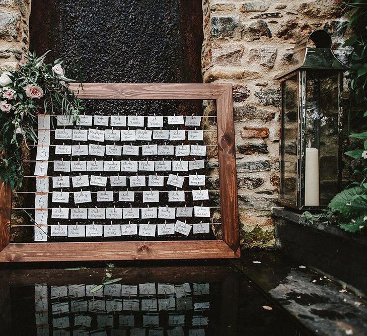 Wooden Frame &amp; String Table Plan | Blush, Rustic Luxe Wedding at Ever After, Dartmoor | Dan Ward Photography | CupcakeVideos