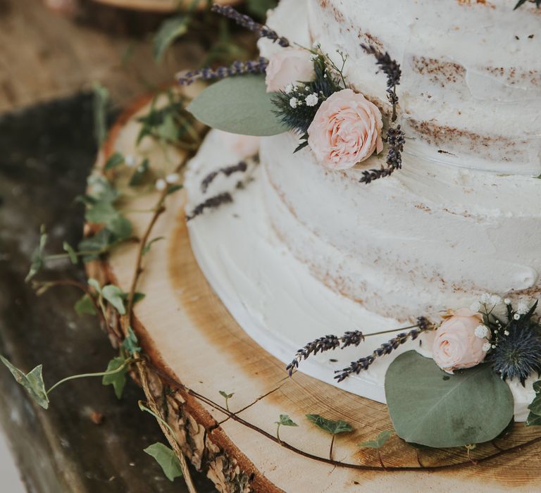 Semi Naked Wedding Cake // Scottish Wedding With Ceilidh At Axnoller Dorset With Bohemian Styling Outdoor Wedding Ceremony With Images From Paul Underhill Dorset Wedding Photographer