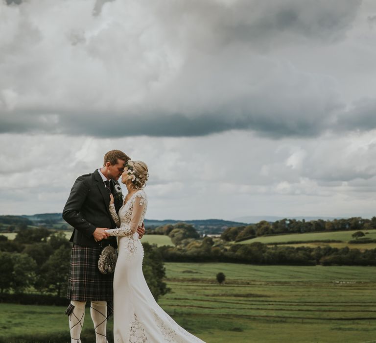 Groom In Kilt // Scottish Wedding With Ceilidh At Axnoller Dorset With Bohemian Styling Outdoor Wedding Ceremony With Images From Paul Underhill Dorset Wedding Photographer