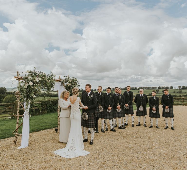 Scottish Wedding With Ceilidh At Axnoller Dorset With Bohemian Styling Outdoor Wedding Ceremony With Images From Paul Underhill Dorset Wedding Photographer