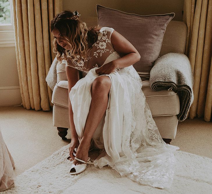 Wedding Morning Bridal Preparations | Bride in Lace Rime Arodaky Wedding Dress | English Country Garden Marquee Wedding at the Family Home on the Isle of Wight | Jason Mark Harris Photography