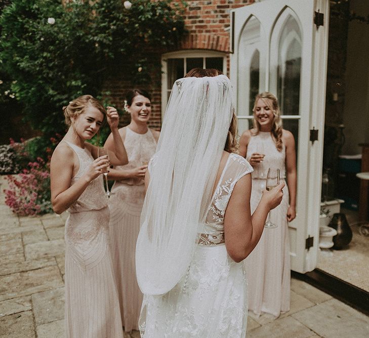 Wedding Morning Bridal Preparations | Bridesmaids in Pink Monsoon Dresses | Bride in Rime Arodaky Gown | English Country Garden Marquee Wedding at the Family Home on the Isle of Wight | Jason Mark Harris Photography