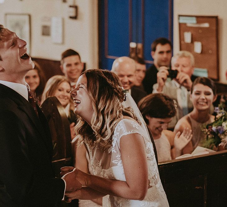 Church Wedding Ceremony | Bride in Lace Rime Arodaky Wedding Dress | Groom in Henry Herbert Tailors Suit | English Country Garden Marquee Wedding at the Family Home on the Isle of Wight | Jason Mark Harris Photography