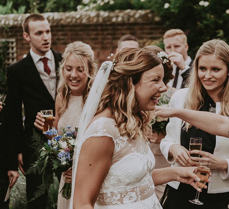 Bride in Lace Rime Arodaky Wedding Dress | English Country Garden Marquee Wedding at the Family Home on the Isle of Wight | Jason Mark Harris Photography