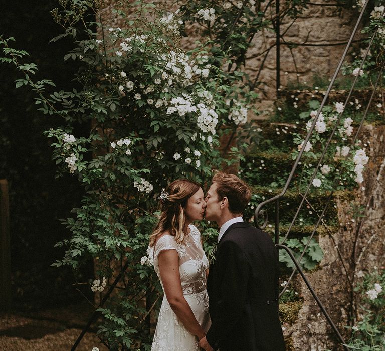 Bride in Lace Rime Arodaky Wedding Dress | Groom in Henry Herbert Tailors Suit | English Country Garden Marquee Wedding at the Family Home on the Isle of Wight | Jason Mark Harris Photography