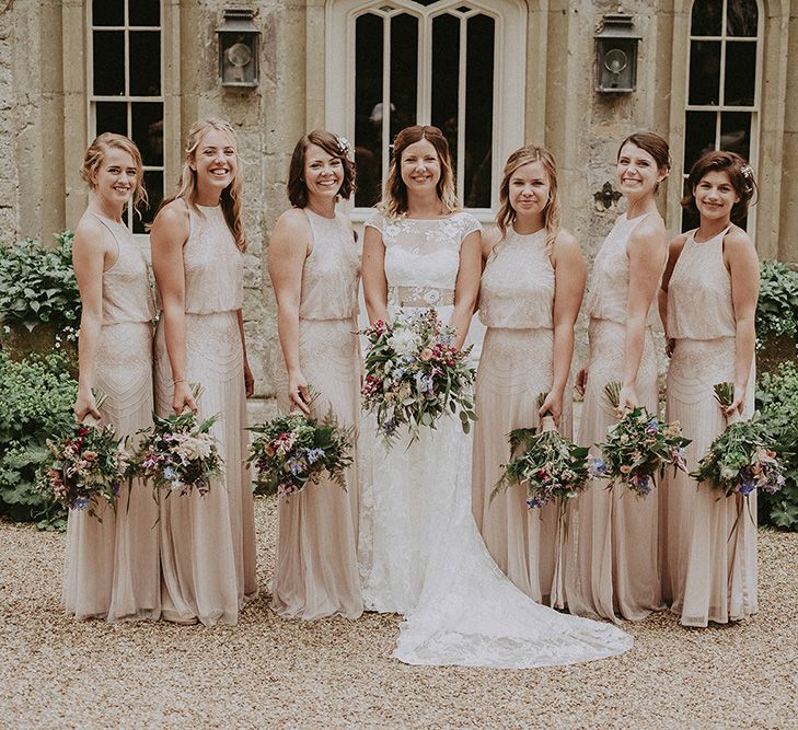 Bridal Party | Bridesmaids in Pink Monsoon Dresses | Bride in Lace Rime Arodaky Gown | English Country Garden Marquee Wedding at the Family Home on the Isle of Wight | Jason Mark Harris Photography