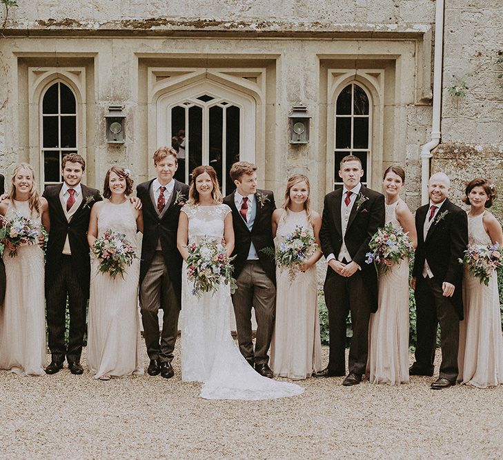 Wedding Party | Bridesmaids in Pink Monsoon Dresses | Bride in Lace Rime Arodaky Gown | Groomsmen in Henry Herbert Tailors Suits | English Country Garden Marquee Wedding at the Family Home on the Isle of Wight | Jason Mark Harris Photography