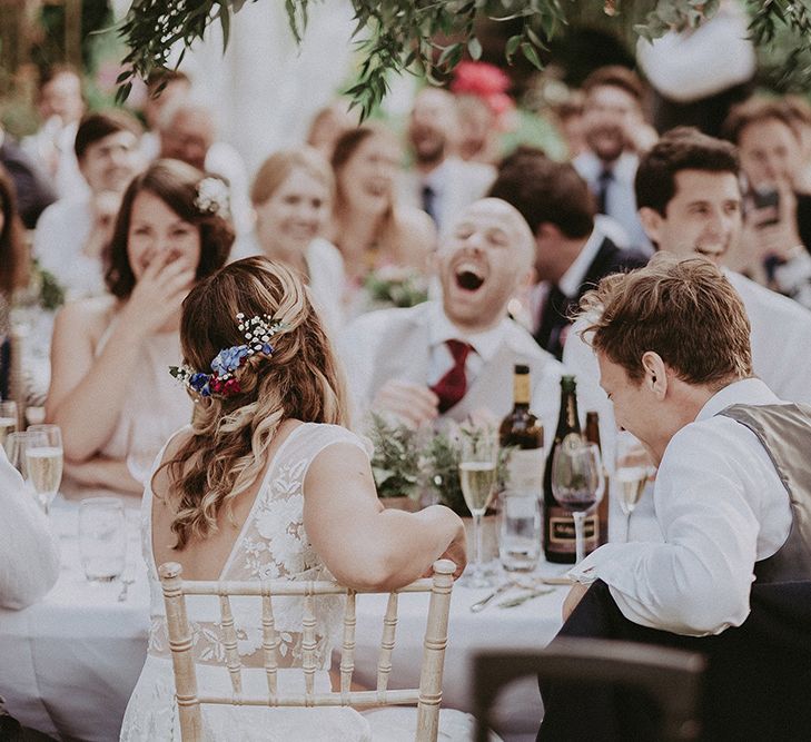 Wedding Reception Speeches | Bride in Rime Arodaky Gown | Groom in Henry Herbert Tailors Suit | English Country Garden Marquee Wedding at the Family Home on the Isle of Wight | Jason Mark Harris Photography