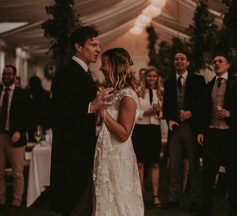 First Dance | Bride in Rime Arodaky Gown | Groom in Henry Herbert Tailors Suit | English Country Garden Marquee Wedding at the Family Home on the Isle of Wight | Jason Mark Harris Photography