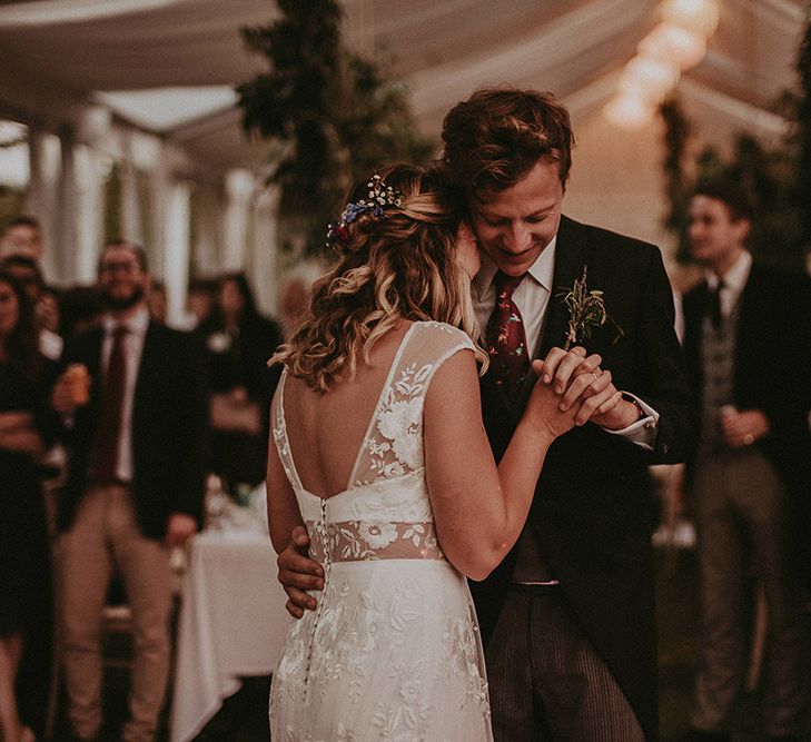 First Dance | Bride in Rime Arodaky Gown | Groom in Henry Herbert Tailors Suit | English Country Garden Marquee Wedding at the Family Home on the Isle of Wight | Jason Mark Harris Photography