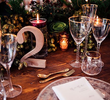 Elegant Place Setting with  Ornate Glass Place Setting and  Menu Card