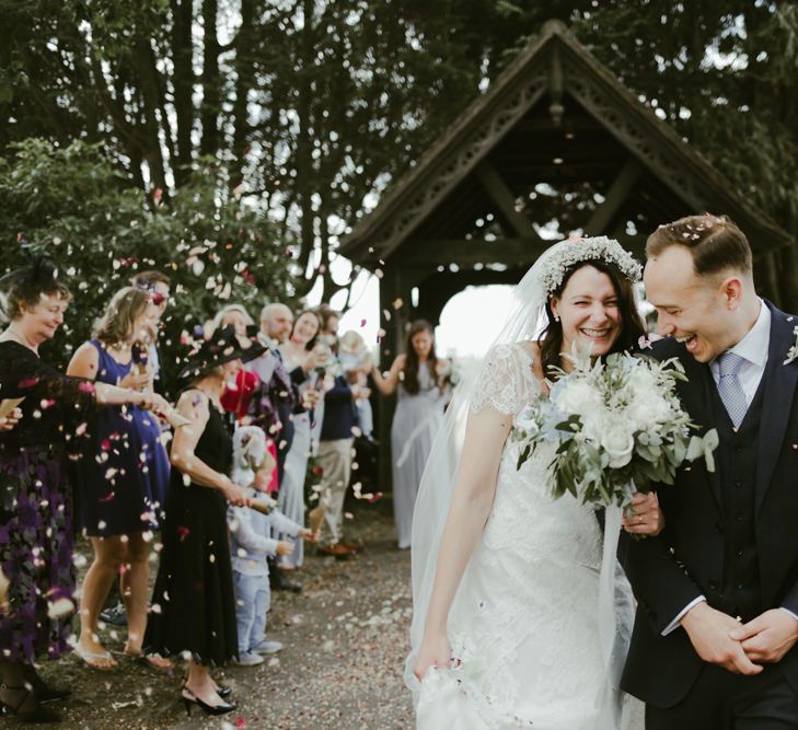 Confetti exit for bride and groom