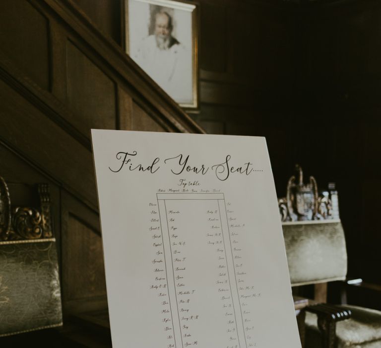 Wedding seating chart at Ramster Hall wedding