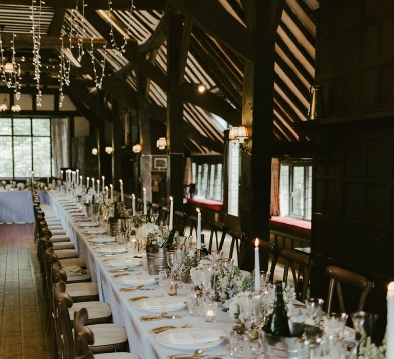 Wedding table set up with flower decor at Ramster Hall