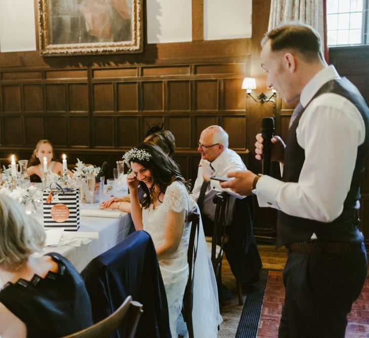 Groom during wedding speeches