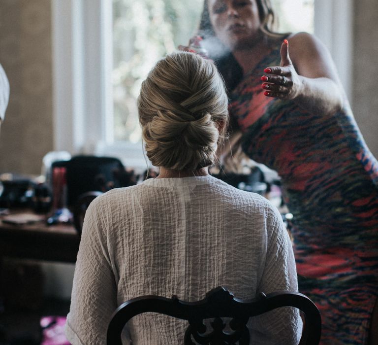 Wedding Morning Bridal Preparations with Bride Having Her Chic Up Do Done