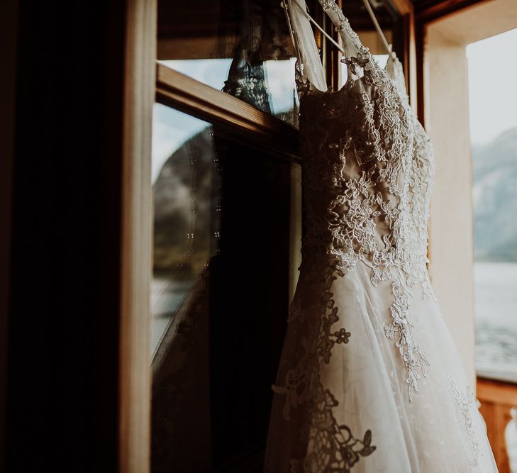 Lace Wedding Dress Hanging Up