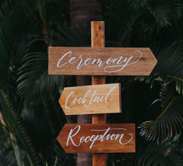 Wooden wedding sign at Bali wedding venue