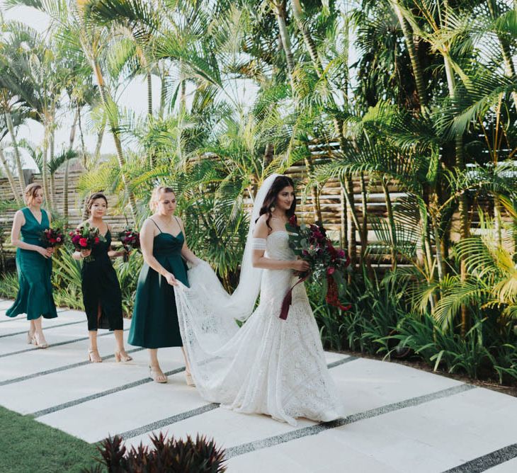 Bridal party making their way to the outdoor ceremony