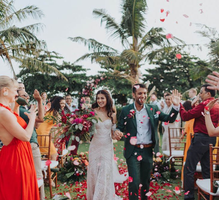 Confetti exit for bride and groom