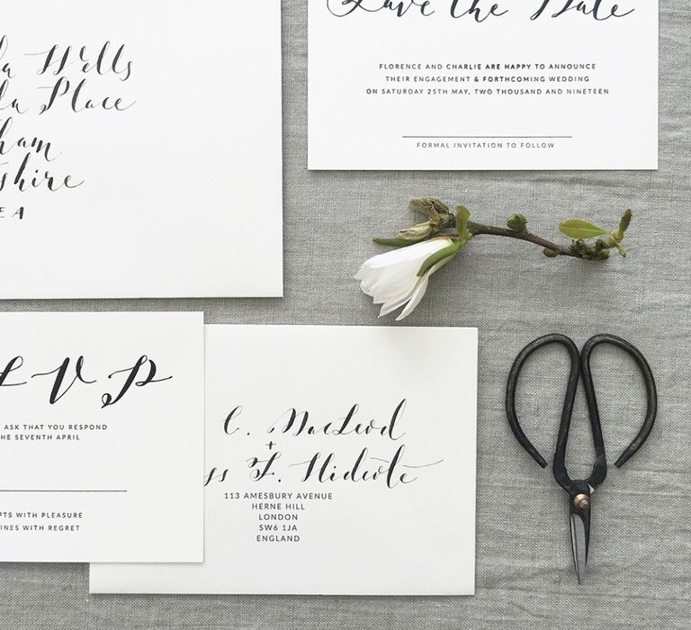 Lonetree Minimal Calligraphy Save The Date Wedding Stationery Suite