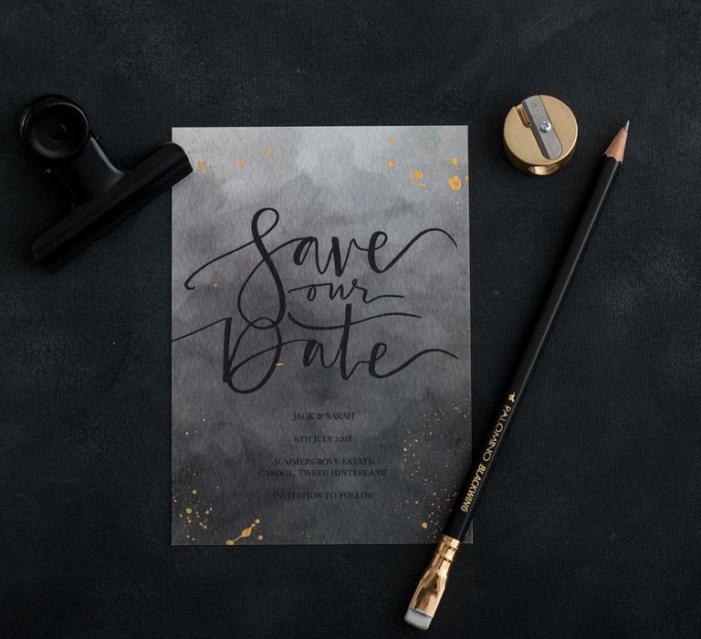 The Golden Letter Dark Watercolour Save The Date