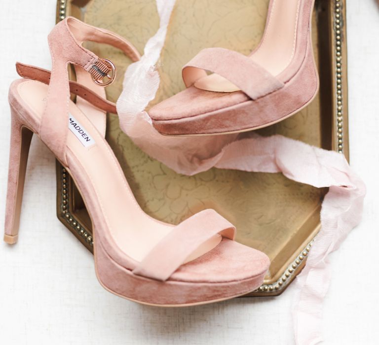 Velvet pink wedding shoes